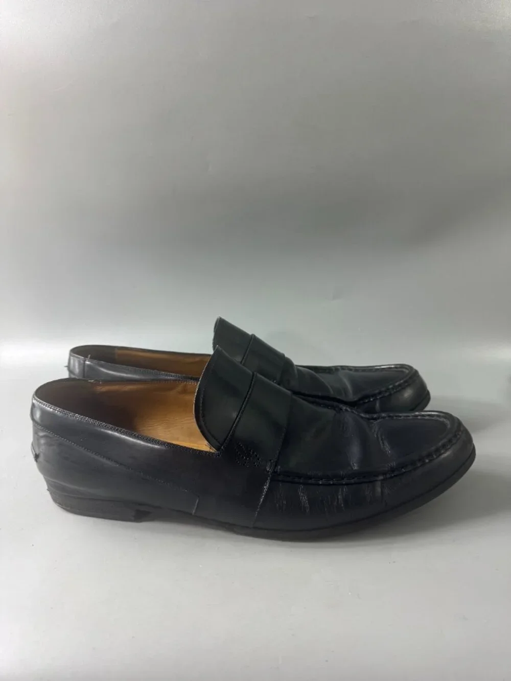 Gucci Men's Black Patent Leather Made Italy Slip On Penny Loafers, Size 11